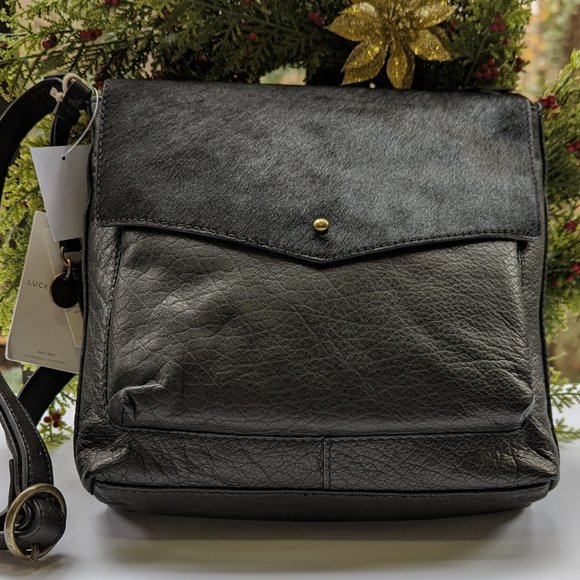 LUCKY BRAND Rela Large Crossbody Bag Black Leather Calf Hair New - Picture 3 of 12